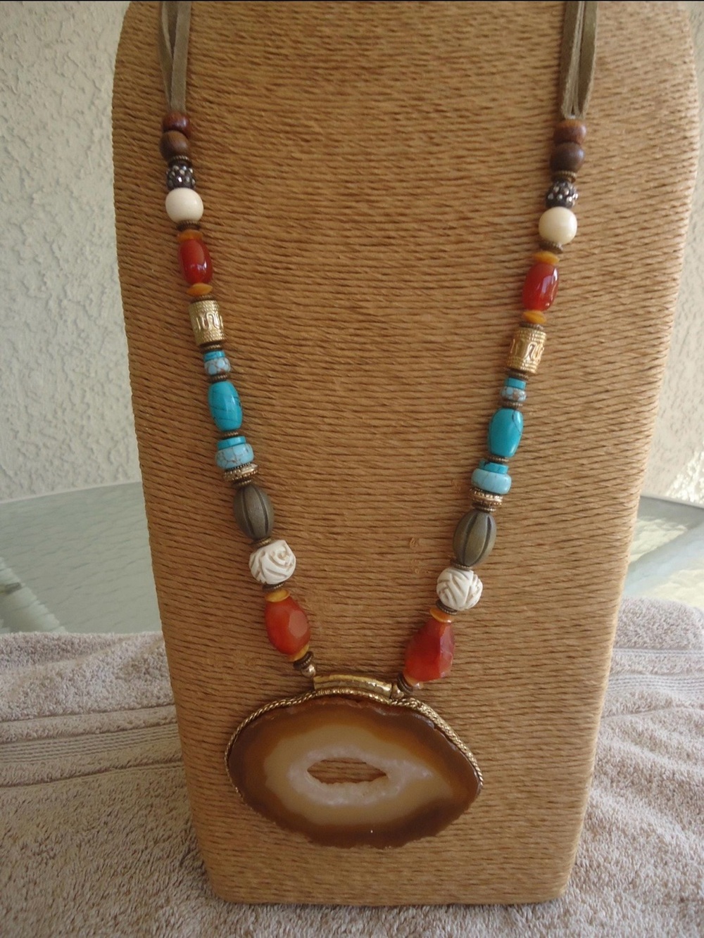 Chico's Vintage Agate Slice Pendant Statement Necklace